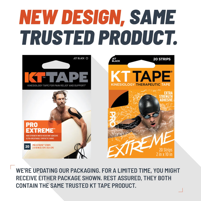 [Australia - AusPower] - KT Tape, Pro Extreme Synthetic Kinesiology Athletic Tape, 20 Count, 10” Precut Strips Jet Black 20 Count, 10” Strips 
