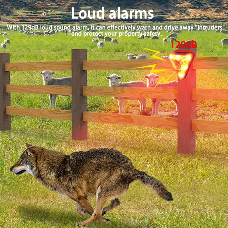 [Australia - AusPower] - Solar Sound and Light Alarm: 129db Dog Barking & Gunshot Sound,6 LEDs Flash Warning Strobe Alarm System,Siren Sound Alarm,4 Modes Warning Strobe Flashing Light 