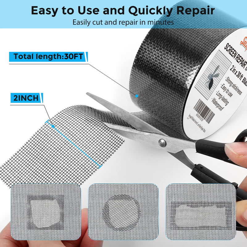 Secopad 24 PCS Patented Anti Slip Shower Stickers and 2 in X 30 FT (360IN) Black Window Screen Repair Tape