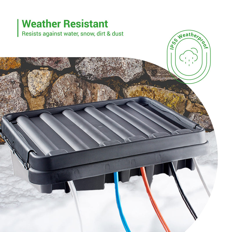 [Australia - AusPower] - SockitBox  The Original Weatherproof Connection Box  Indoor & Outdoor Electrical Power Cord Enclosure for Timers, Extension Cables, Transformers, Power Strips, Lights, Tools & More  Medium  Black 