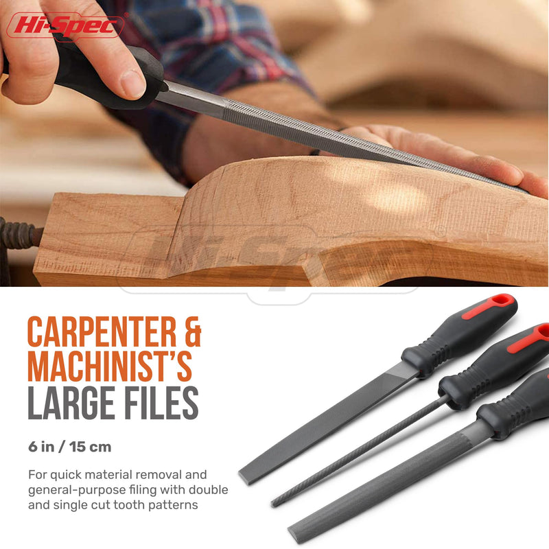 [Australia - AusPower] - Hi-Spec 3pc Metal Hand File Tool Set Kit. Large Steel Files. Flat, Round & Half-Round for Crafts, Metal & Wood Work 3 pieces 