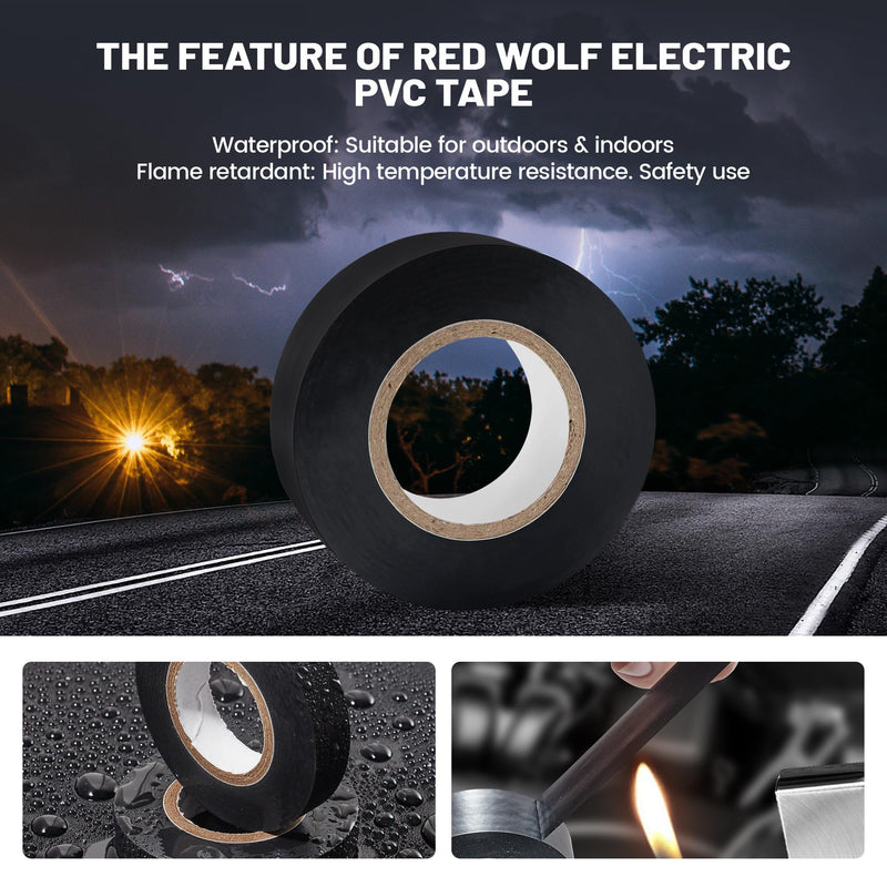 RED WOLF Electrical PVC Tape 5 Packs 1/2" x 66FT Acrylates Copolymer Viscosity Flexibility Electric Tape, Flame Retardant Waterproof 1000 Volt for Auto Engine Industrial Wrapping Wiring Harness