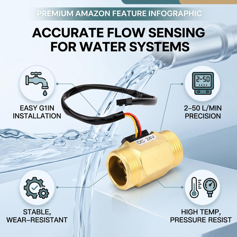 YF-B10 Water Flow Sensor with Hall Effect Flow Meter Switch G1 DC24V 2-50 L/min