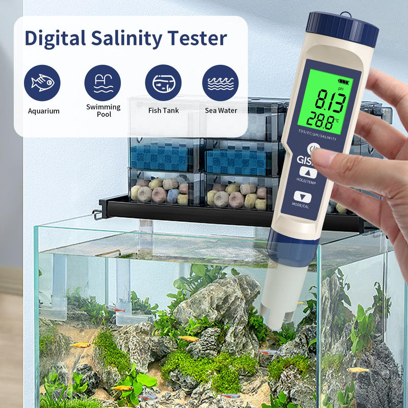 [Australia - AusPower] - 5-in-1 Salt Water Pool Tester, pH/TDS/EC/Salinity/Temp Meter, 0.01 Resolution High Accuracy Water Tester for Drinking Water, Hydroponics, Plants, Aquariums, Pool, Hot Tub Spas. 