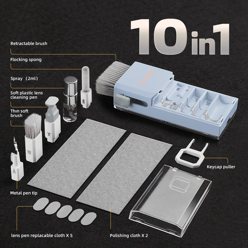 [Australia - AusPower] - 10-in-1 Laptop Keyboard Cleaner Cleaning Kit, Electronics Screen Cleaner Repair Tool with 3 in 1 Earbud Cleaner Pen, Camera Lens Pen, Suit for MacBook iPad, iPhone, Cell Phone, PC Monitor with Patent Morandi Light Blue 