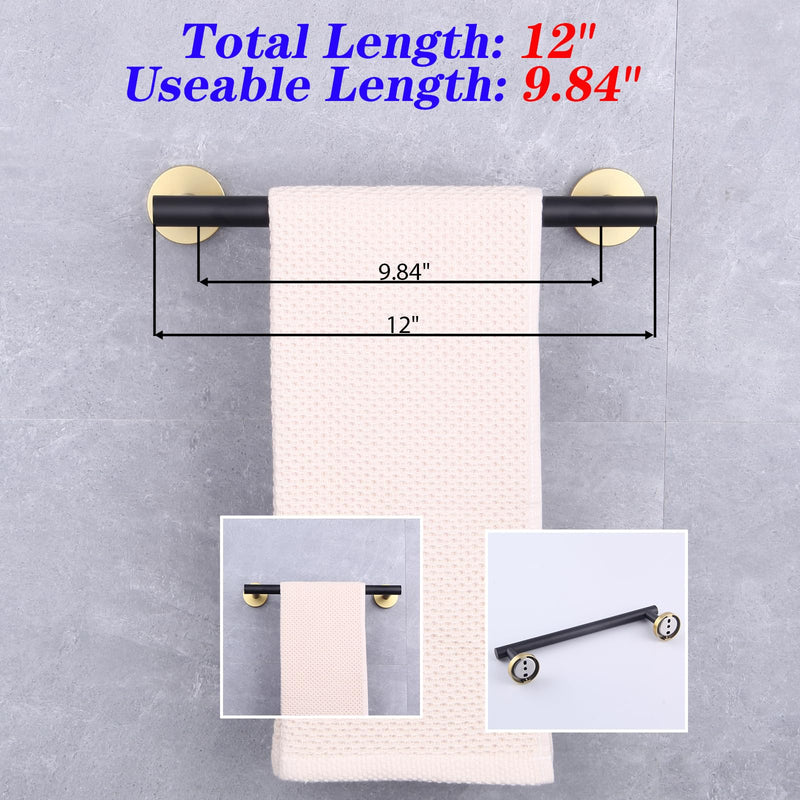 GERZWY Bathroom 3-Pieces Hardware Accessories Sets (Coat Hook 12-Inch Towel Bar Toilet Paper Holder) SUS 304 Stainless Steel (Black & Gold) AG111C(30.5) 7B5B-3BD Black & Gold