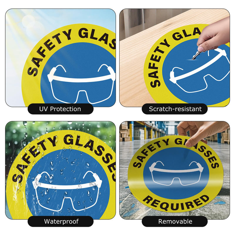 5 Pack Safety Glasses Required Sticker 17 × 17 Inches Eyes Protection Caution Warning Safety Sign Self Adhesive Vinyl Waterproof Signage for Factory Warehouse Workplace