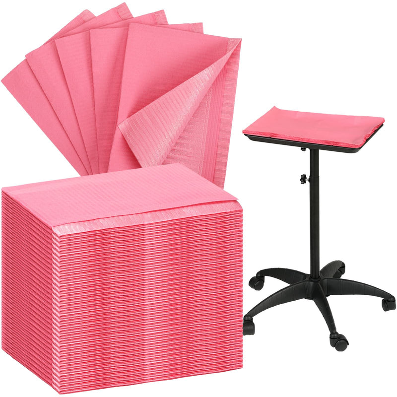 [Australia - AusPower] - 100 Pcs Disposable Salon Tray Cover 13 x 18 Inch 3 Ply Waterproof Salon Tray Protector Pink or Black Salon Tray Cover for Salon(Pink) 