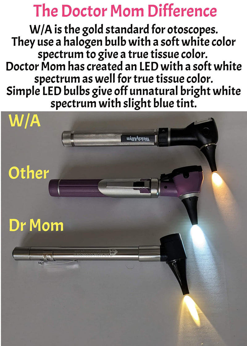 [Australia - AusPower] - Third Generation Dr Mom Slimline Stainless LED Pocket Otoscope with Soft White Natural Hue Light Spectrum in Clamshell Packaging 
