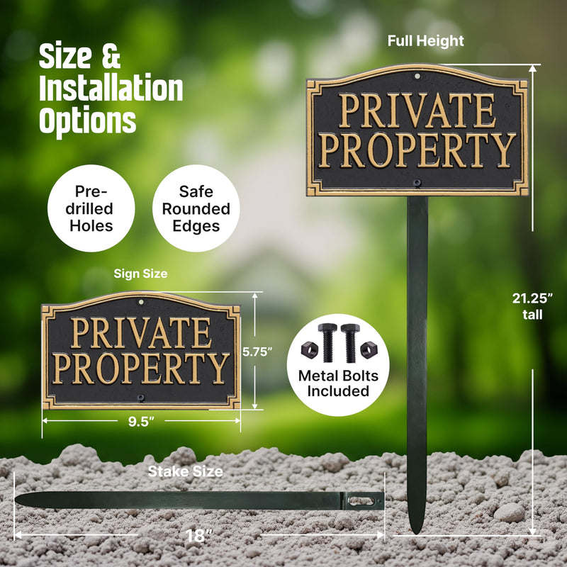 SmartSign “Private Property” GardenBoss Statement Plaque | 5.75" x 9.5" Aluminum Plaque with 18" Black Lawn Stake, Made in USA Traditional