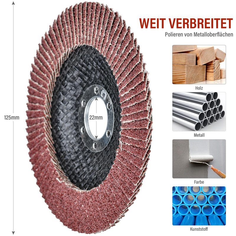 [Australia - AusPower] - HATANSE Pack of 10 Flap Discs Diameter 125 mm x 22 mm Grain 80 Sanding Discs Sanding Mop Disc Slat Discs for Angle Grinder Polishing Machine 125 mm, 10 pieces, grain 80 
