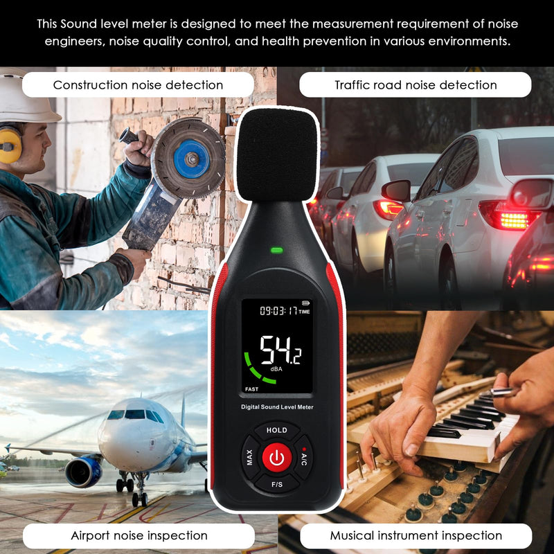 [Australia - AusPower] - Decibel Meter Sound Level Meter dB Meter Sound Noise Meter 30-130dB with MAX Data Hold, Data Record Function, Rechargeable With Alarm and A/C Frequency, Fast/Slow Time Selection for Home, Classroom 