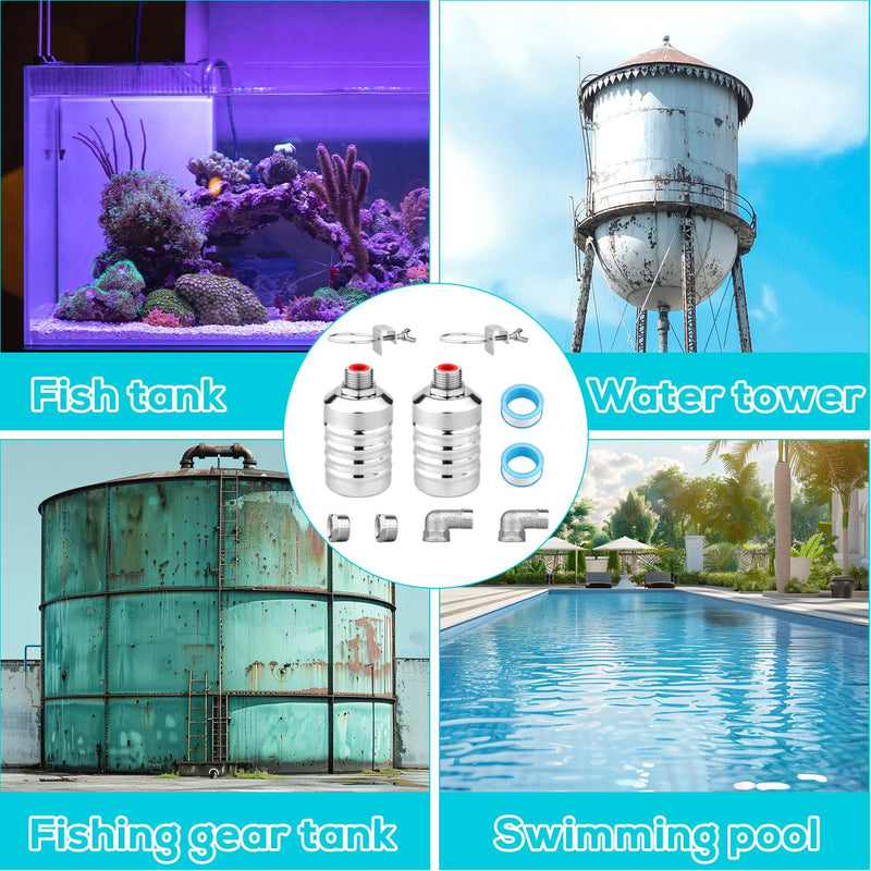 [Australia - AusPower] - 2pcs Water Float Valve, Stainless Steel Automatic Water Level Control Float Valve 1/2in and 3/4in Connection Types for Fish Tank Swimming Pool Livestock Trough 
