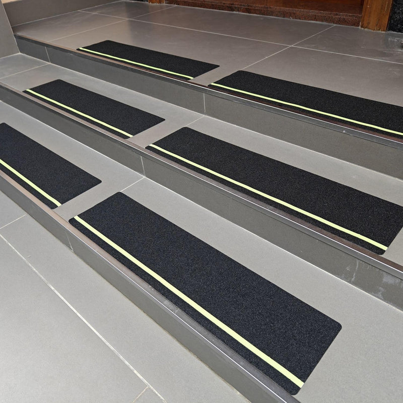 5Pack Anti Slip Traction Tape with 12mm Glow in the Dark, 6 inch x 30 inch, Non-Slip Grip Adhesive Tape to Indoor or Outdoor Stair,Tubs, Boats, Safety Grip Tape Non Skid for Stair Steps #02Black with Glow in Dark 6 inch x 30 inch 5pcs