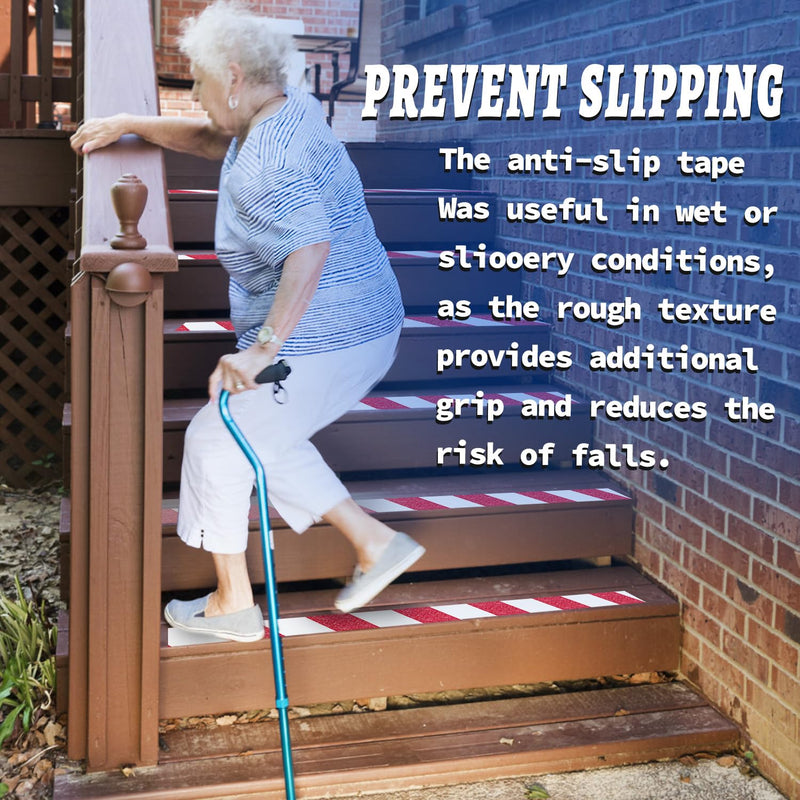 Anti Slip Tape with Bright Red & White Grip Stripes 1 Inch x 33 Feet Waterproof Hazard Caution Warning Tape for Outdoor Stairs, Step Treads, Ramp, Skateboard