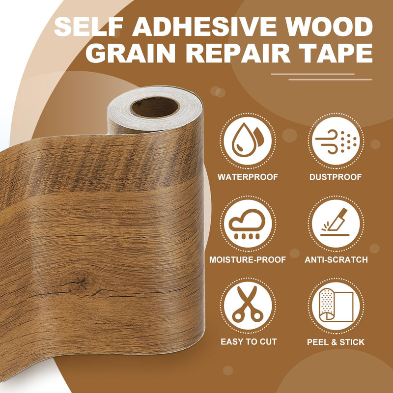 PATIKIL Self Adhesive Wood Grain Repair Tape 33'x 6", Multi-Use Realistic Wood Grain Repair Patch for Furniture Floor Door Table Chair Windows Handicraft DIY, Grain