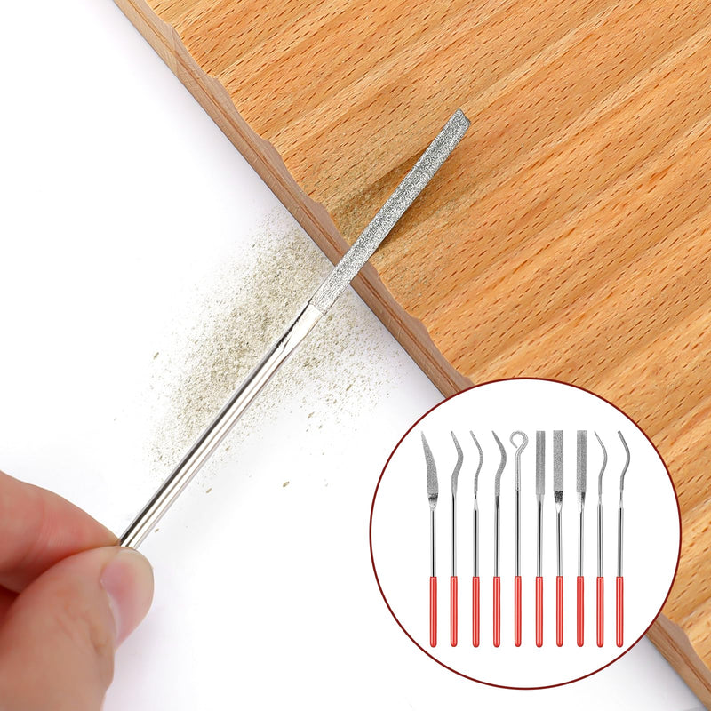 [Australia - AusPower] - 10Pcs Small File Set Diamond Needle File Set, Curved Files Tool, Mini Metal File Diamond File, Miniature and Model Files, File Jewelry Stone Carving Tools(140mm/5.5inch) 
