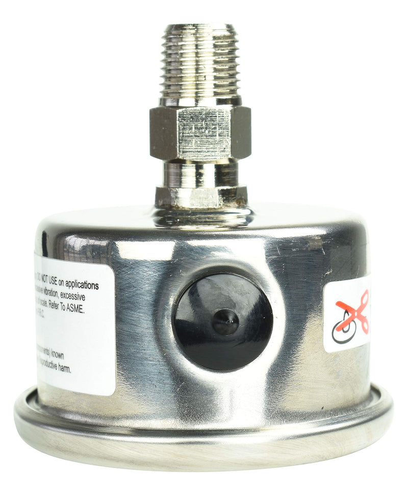 [Australia - AusPower] - 1-1/2" Fuel Pressure Gauge, Stainless Steel Case 304, Chrome Plated Brass Connection, Glycerin Filled, 0-15 Psi, Accuracy 3-2-3%, Back Mount 1/8" NPT Black Dial 15 PSI Back Mount Balck Dial 
