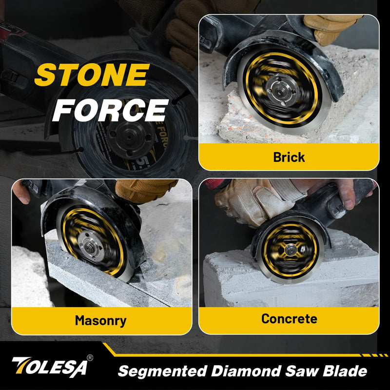 [Australia - AusPower] - TOLESA 5 Inch Segmented Diamond Blade for Angle Grinder, Diamond Cutting Wheel with 7/8" Arbor, 20mm & 16mm Adapter Ring, 5" Stone Blade Fast Cut Masonry, Concrete, Brick (3-Pack) 