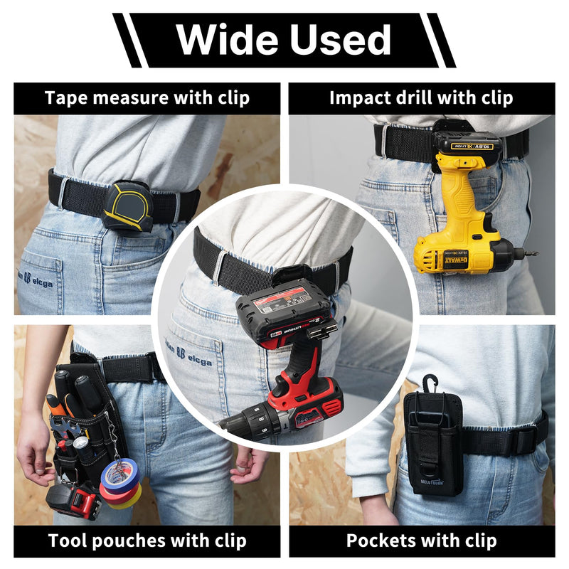 MELOTOUGH Drill Holder for Tool Belt,Tape Measure Holder,Drill Belt Clip,Drill Clip for Tool Belt,Measuring Tape Holder (Black),2PCS 2