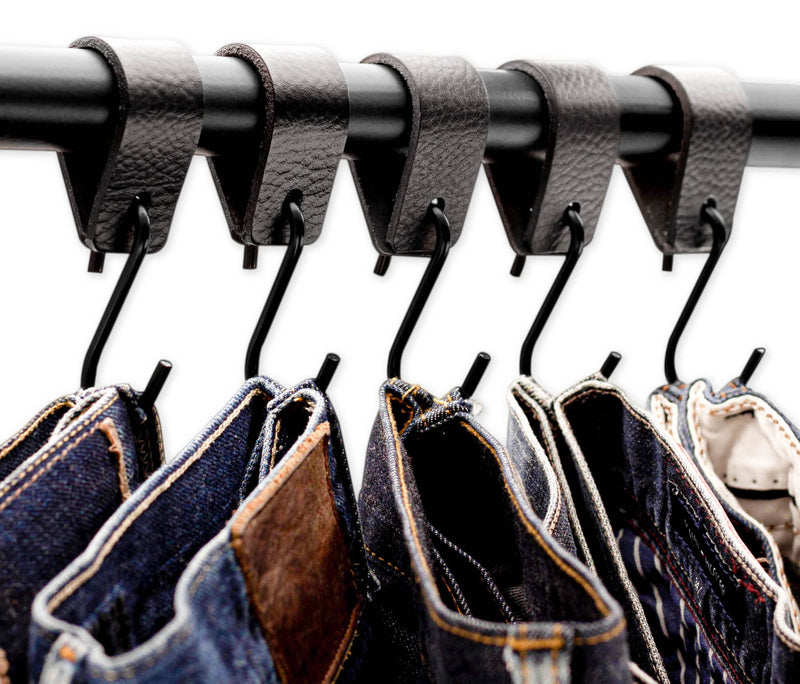 [Australia - AusPower] - Brute Strength - Multifunctional Leather S-Hooks - Black - 2 pieces - S Shaped Hooks - Coat Hook - Leather hooks - Leather s hooks - Black s hooks - kitchen hooks 