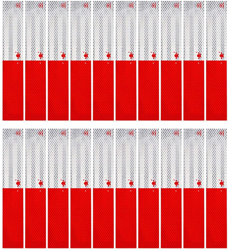 Reflective Tape, 2" × 12" × 20 Pack Reflective Tape Outdoor Waterproof for Trailers, Red/White Self-Adhesive Safety Trailer Reflector for RVs, Cars, Trucks, Trailers, Boats, Road Signs(Red/White)
