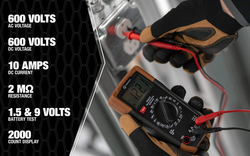 [Australia - AusPower] - Southwire 10031S Manual Multimeter, 0-600VAC, +/(1.2 percent +10) Accuracy, ABS, black Brown 