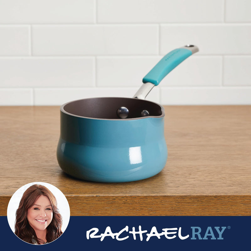 Rachael Ray Cucina Nonstick Butter Warmer, Hard Porcelain Enamel Aluminum, 0.75-Quart, Agave Blue - 16346 0.8 Quarts