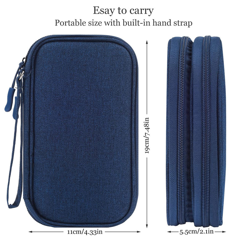 [Australia - AusPower] - Portable, Waterproof Electronics Accessories Case and Organizer Bag for Cables, USB Drives and Chargers Double Layer - Navy Blue 