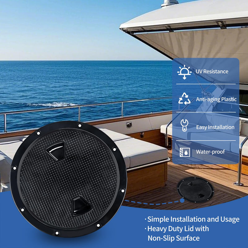 Hoffen Boat Hatch, 4" 6" 8" Round Non Slip Inspection Hatch w/Detachable Cover for Marine Boat Yacht Black 8 Inch