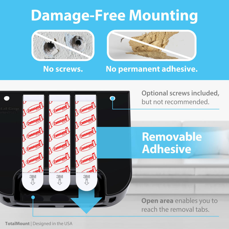 [Australia - AusPower] - TotalMount Hole-Free Remote Holders – Eliminate Need to Drill Holes in Your Wall (for 2 or 3 Remote Controls – Black – Quantity 2) 