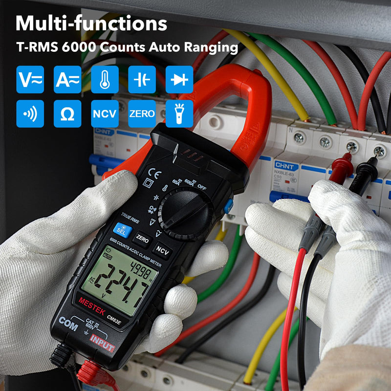 [Australia - AusPower] - MESTEK Digital Clamp Meter Multimeter Tester TRMS 6000 Counts Amp Volt Meter, Auto-Ranging Voltmeter Measures AC/DC Current, Voltage, Temperature, Capacitance, Resistance, Continuity, Diode & NCV 600A AC DC Current Meter 