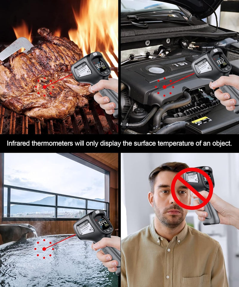 [Australia - AusPower] - Infrared-Thermometer-Gun-Heat-Temperature-Gun -58°F ~932°F-Auto Off Digital Laser Thermometer Gun for Cooking,Pizza Oven,Grill,Large Display IR Thermometer Temp Gun with Adjustable Emissivity Grey 