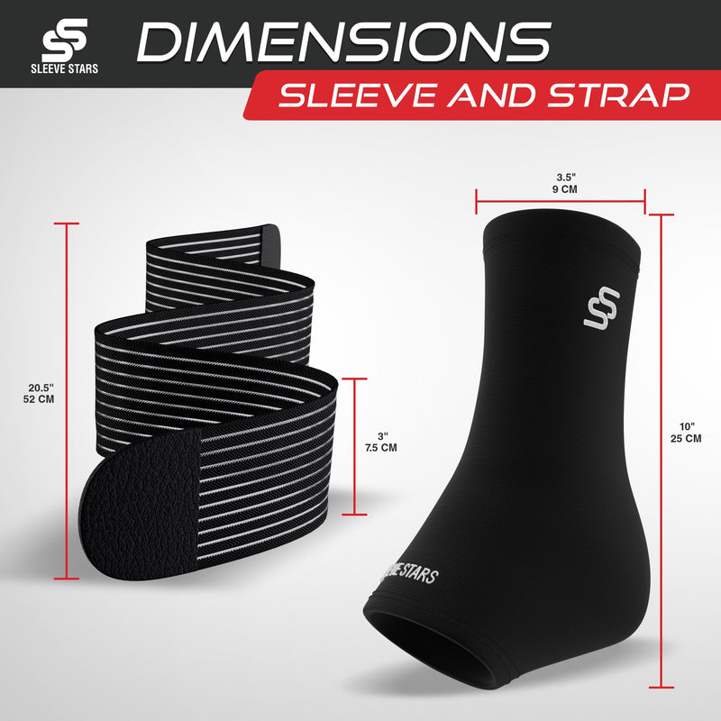 [Australia - AusPower] - Sleeve Stars Ankle Brace for Sprained Ankle, Plantar Fasciitis Relief Achilles Tendonitis Brace, Ankle Support for Women & Men with Strap, Heel Protector Wrap for Pain & Compression (Single/Black) One Size Black 1 