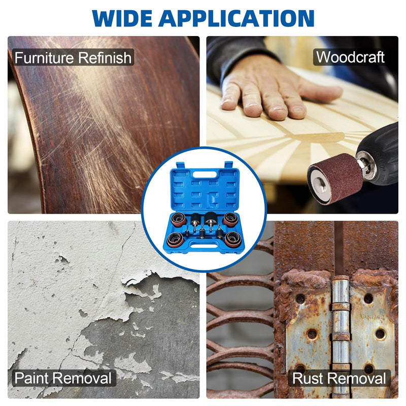 BOOMSTART 25 Piece Sanding Roller Set, 80 & 120 Grit Sanding Rollers for Drill, 5 Sizes Sanding Sleeves Sanding Belt Sandpaper with 1/4 Inch 1/8 Inch Sanding Spindle Sanding Drum for Wood (Blue) blue