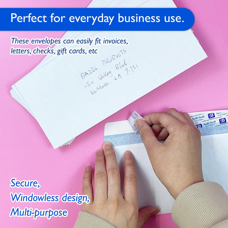 BAZIC Products #10 Security White Envelopes, Self-Seal Closure, 30 Count, for Mailing Office, Security Tinted