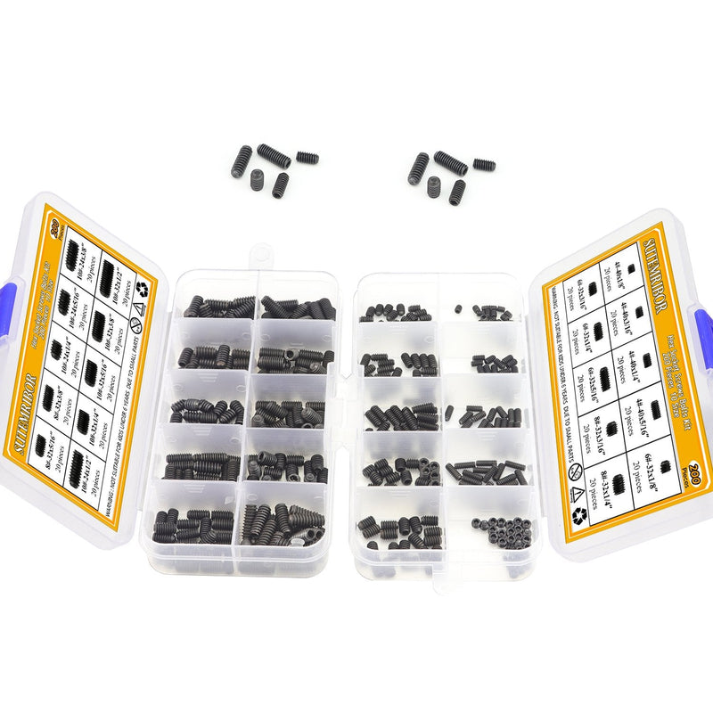 [Australia - AusPower] - 400 Pcs 20 Sizes, 4#-40 to 10#-32 Set Internal Hex Drive Cup-Point Set Screws Assortment Kit 
