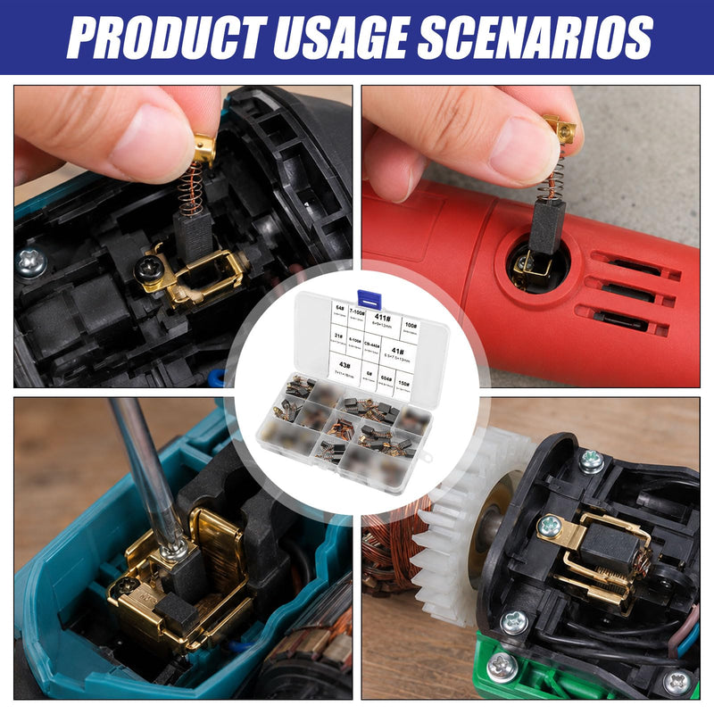 4 Pieces Compatible with Makita + 72 Pieces Carbon Brushes Motor Carbon 12 Sizes | Power Tool Carbon Brushes Replacement Motor Carbon Brushes with Spring for Angle Grinder, Electric Motor Many Power Tools