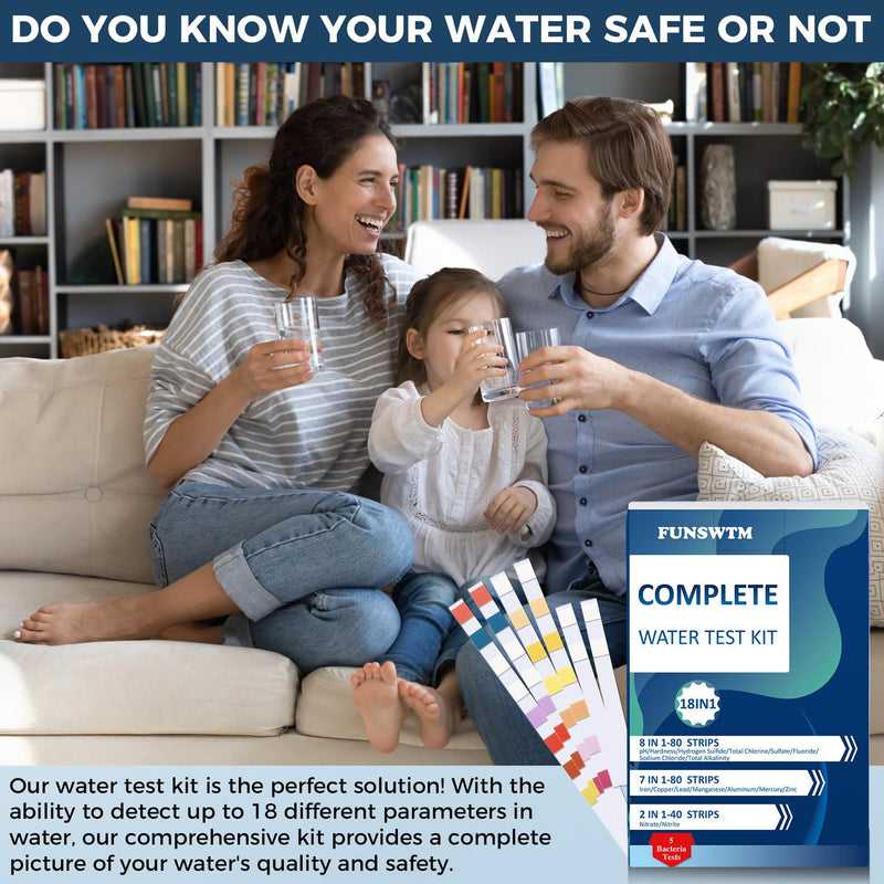 [Australia - AusPower] - Home Water Testing Kits for Drinking Water: 18 in 1 200 Strips + 5 Bacteria Tests Kit- Well Tap Home Water Test Strips for Lead Bacteria Fluoride Hardness Iron pH and More 200WT5BT 