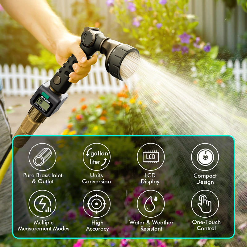 [Australia - AusPower] - RESTMO Water Flow Meter with Brass Inlet & Outlet, Measure Gallon/Liter Consumption and Flow Rate for Outdoor Garden Hose Watering, RV Water Tank Filling, Lawn Sprinkler and Nozzle Sprayer Gray 1 Pack 