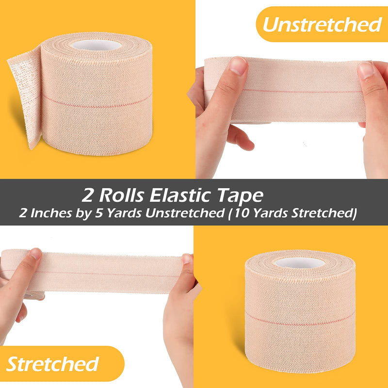 Nuanchu 2 Rolls Adhesive Elastic Tape Bandage Wrap Flexible Stretch Bandages for Sports Ankle, Knee and Wrist Pet Vet Horses Wrap(2 Inch Wide,Apricot) Beige 15 Foot (Pack of 2)