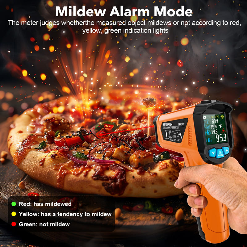 [Australia - AusPower] - Infrared Thermometer Gun, TEMIRUP Digital Laser Temperature Gun, -58°F to 1472°F, Non Contact IR Temp Gun with Color LCD for Industrial, Cooking, Griddle, Engine, HVAC,Adjustable Emissivity & Humidity Orange -58°F to 1472°F(-50~800°C) 