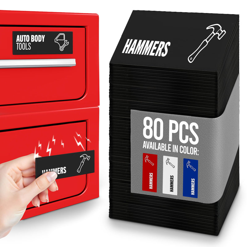 [Australia - AusPower] - Toolbox Organization Magnetic Labels-80 Large Tool Chest Organizer Labels-Strong Magnets-Fits All Brands of Steel Tool Box Drawers(Black 3.125x1.0 in) Black 3.125 x 1.0 Inches 