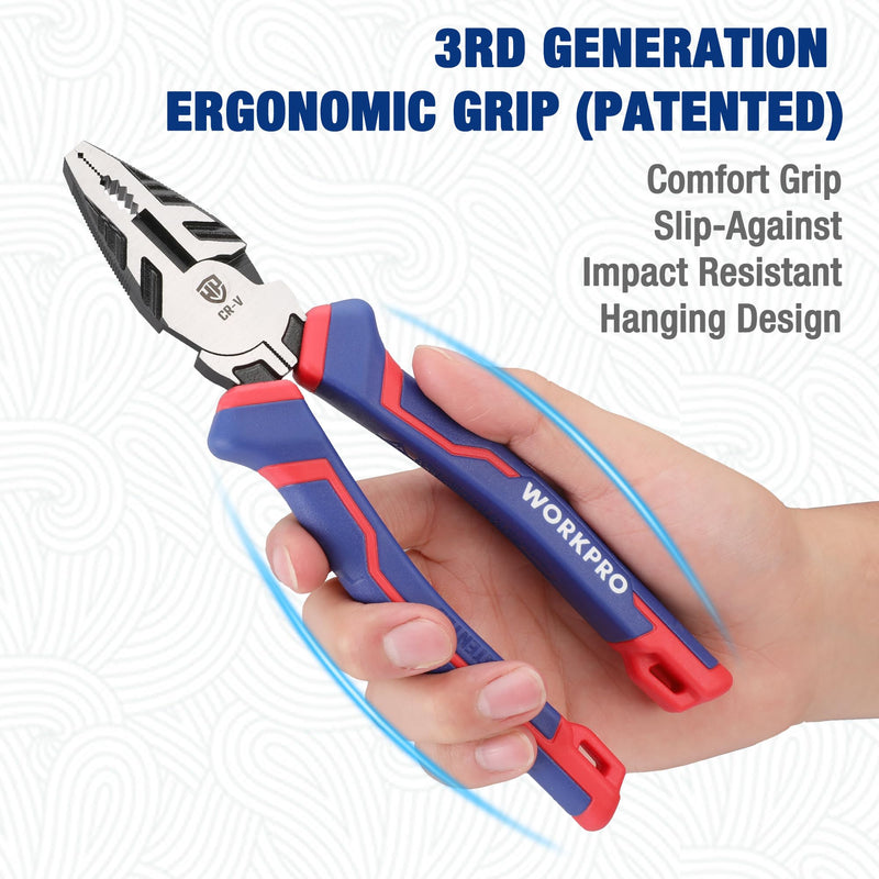 [Australia - AusPower] - WORKPRO 8" Linesman PRO Screw Extractor Pliers(Combination Pliers) with Unique Non-slip Jaws, Stripped Screw Remover Tool, Lineman Pliers for Quickly Removal of Damaged or Rusted Fasteners 
