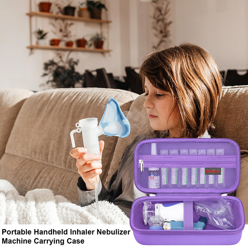 [Australia - AusPower] - Carrying Case for Portable Handheld Inhaler Nebulizer Machine for Adults and Kids, Asthma Inhaler Travel Case, Handheld Mesh Atomizer Machine Holder, Inhaler spacer Bag, Purple 