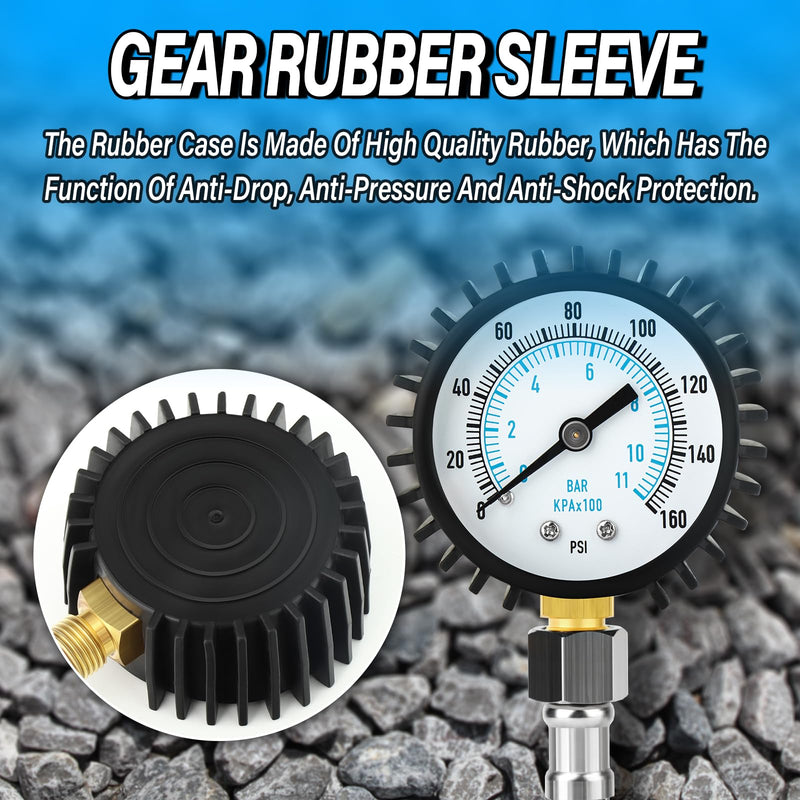 [Australia - AusPower] - ERGAOBOY 0-11 Bar (0-160Psi) Stainless Steel Water Pressure Gauge, 3/4" BSP to 1/2" BSP Garden Hose Female Thread with Hose 0-11 Bar(3/4"-1/2" with Hose) Lower Mount 
