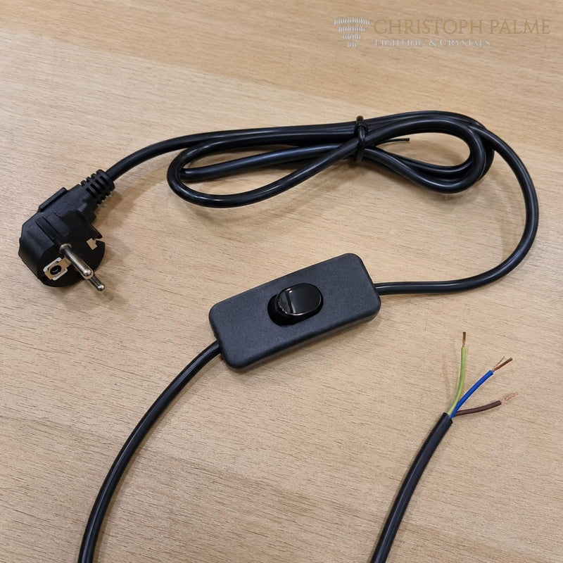 Connection Cable 1.5 m for Table Lamp or Ceiling Light 3 Core CE VDE 250 V Lamp Lead Black Cable + Toggle Switch Connecting Cable Fully Wired