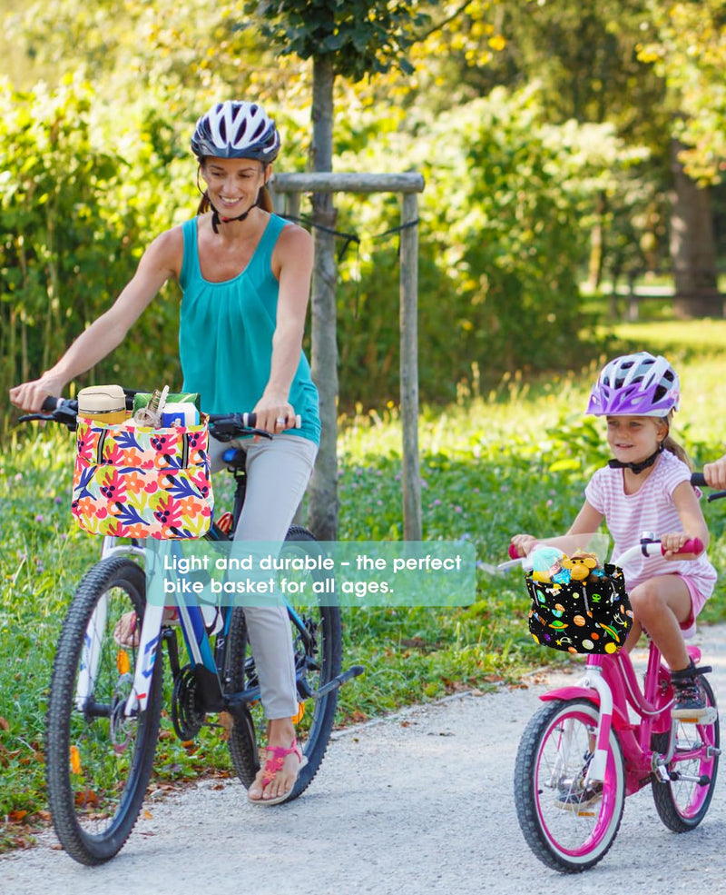 [Australia - AusPower] - ANZOME Kids Bike Basket, Colorful Blocks Large Bicycle Basket, Bicycle Handlebar Bag, Waterproof Fabric Colorful Bike Basket for Women, Men, Kids Colorful Flower 