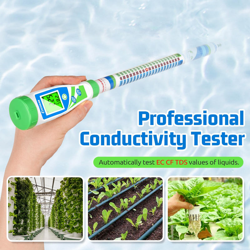 [Australia - AusPower] - UIUZMAR Digital Conductivity Tester (EC, ppm 500, ppm700, CF) PPM and EC Meter Truncheon Nutrient Meter with Light Indicator for Hydroponics Gardening, Hydroponics Growing Tent and Reservoir 