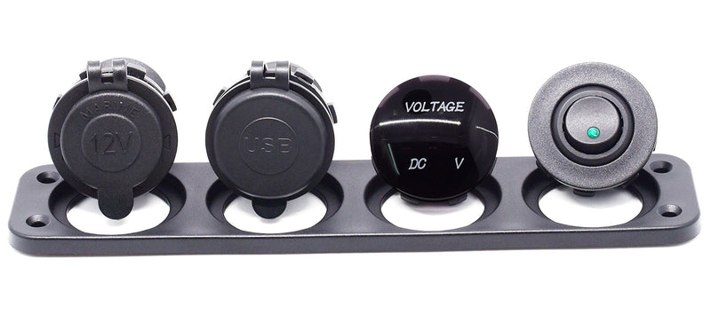 Dual USB Socket Charger 2.1A&2.1A + LED Voltmeter + 12V Power Outlet + ON-Off Toggle Switch Four Functions Panel for Car Boat Marine RV Truck Camper Vehicles GPS Mobiles (Green) Green